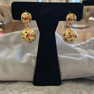 Vintage Polished Gold Domes with Colorful Cubic Zirconia Earrings-Boutique